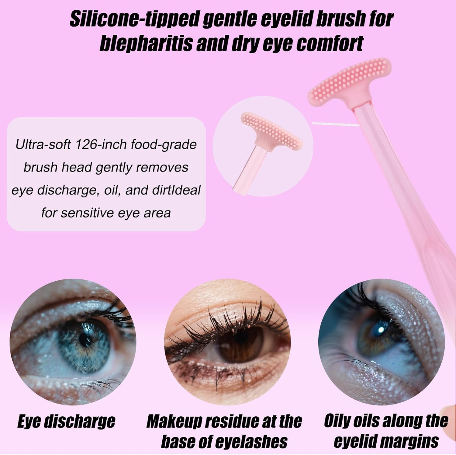 4Pcs Eyelid Brushes, Silicone Plastic Ultra Soft Eyelid Margin Cleansing Brushes Practical Cleansing Tool Accessories for Gently Cleaning Oil and Dirt (2 Colors) image number 3
