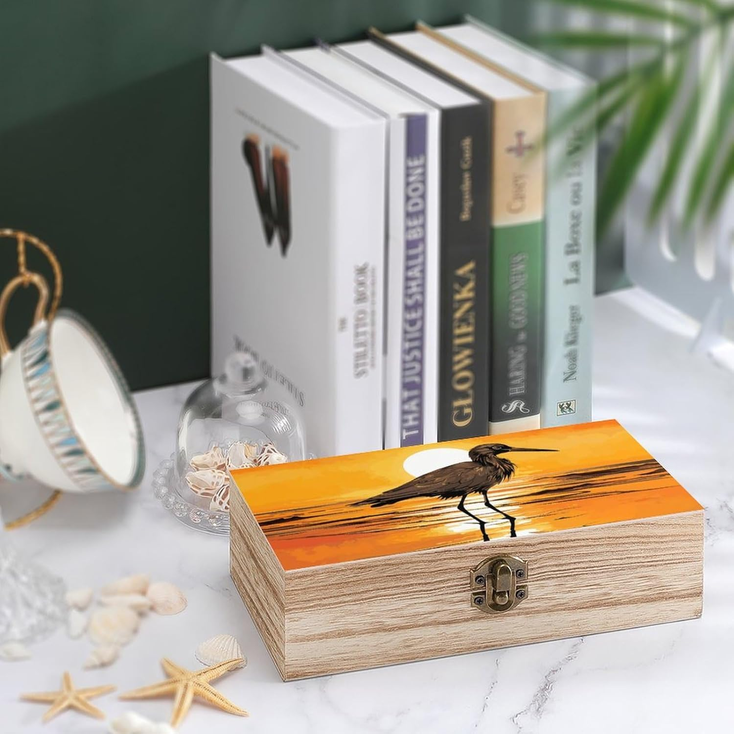 Seaside Birds Wooden Box Wood Wedding Keepsake Boxes with Lids Small Decorative Boxes Lightweight Wooden Memory Storage Box for Crafts Keepsakes Jewelry Photo Letter Storage