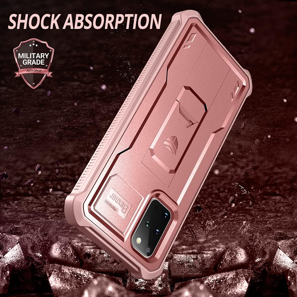 Dexnor for Samsung S20 plus Case, [Built in Screen Protector and Kickstand] Heavy Duty Military Grade Protection Shockproof Protective Cover for Samsung S20 plus - Rose Gold - Purple image number 6