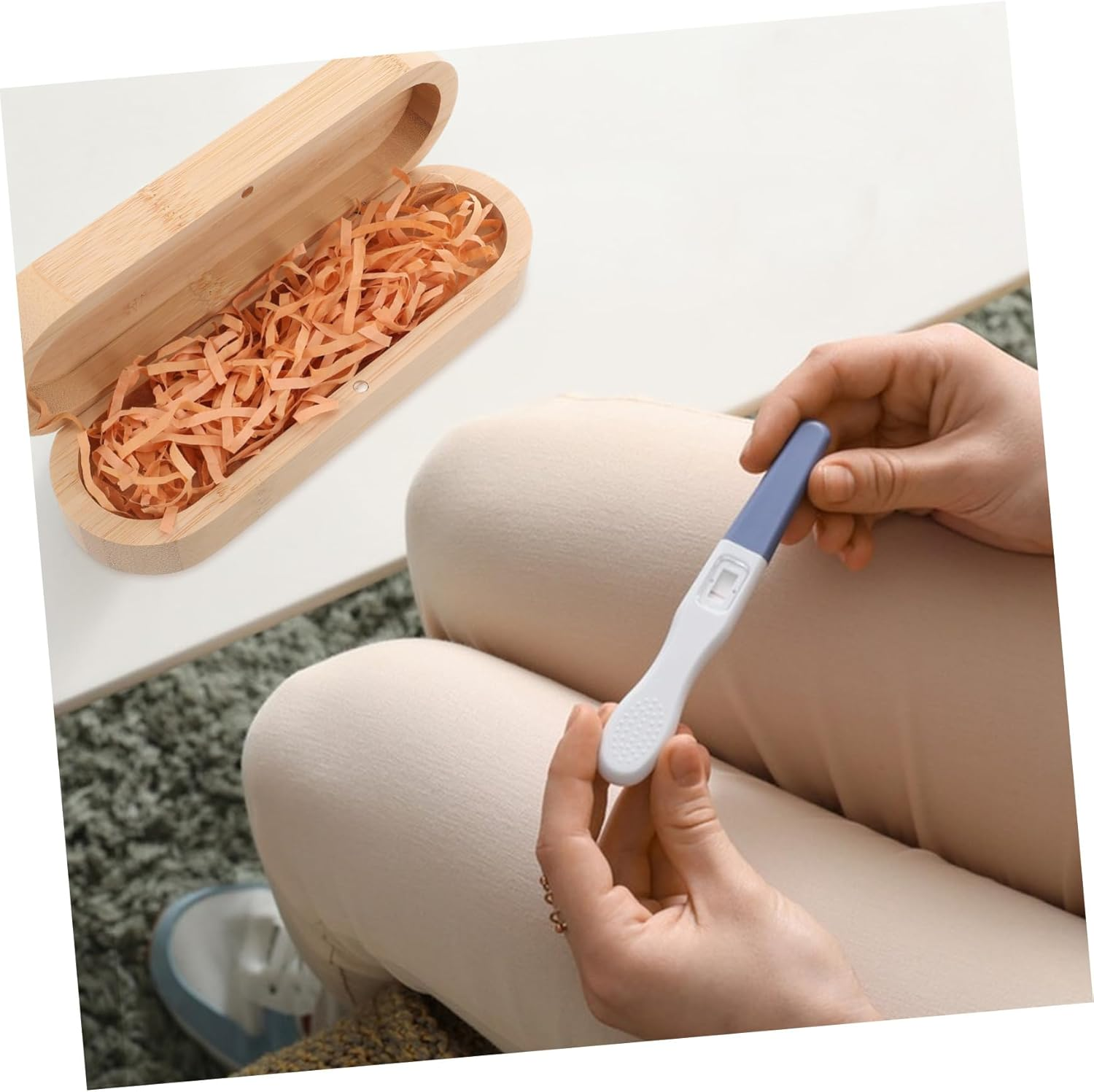 NOLITOY Wooden Pregnancy Test Holder Keepsake Announcement Box for Parents Surprise Pregnancy Reveal Wooden Souvenir Box image number 2