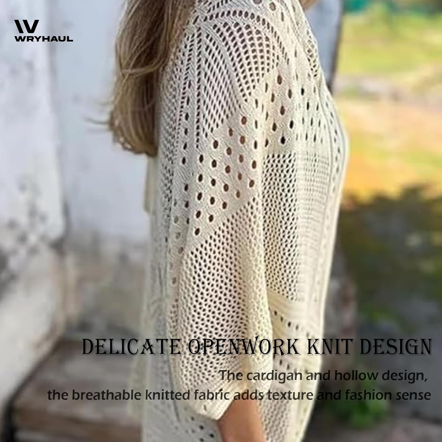 Arisefrom Hollow Half-Sleeve Cardigan, 2025 New Womens Crochet Hollow Out Knit Tops, Lightweight Hollow Knit Half-Sleeve Cardigan, Women Summer Sweater Lightweight