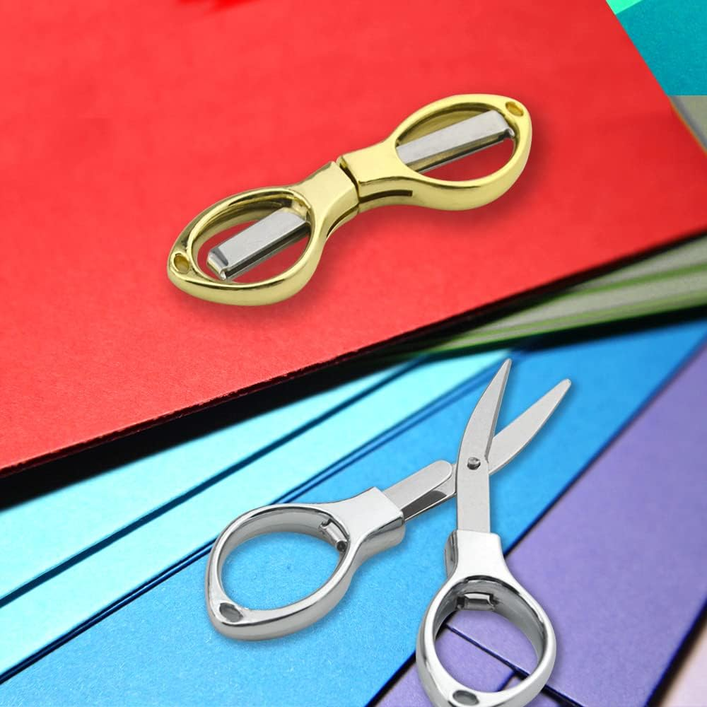 XINMEIWEN 6Pack Folding Scissors Portable Travel Scissors Stainless Steel Small Sewing Scissors Set Glasses-Shaped Mini Shear with 3 Colors for Home Office and Travel Use