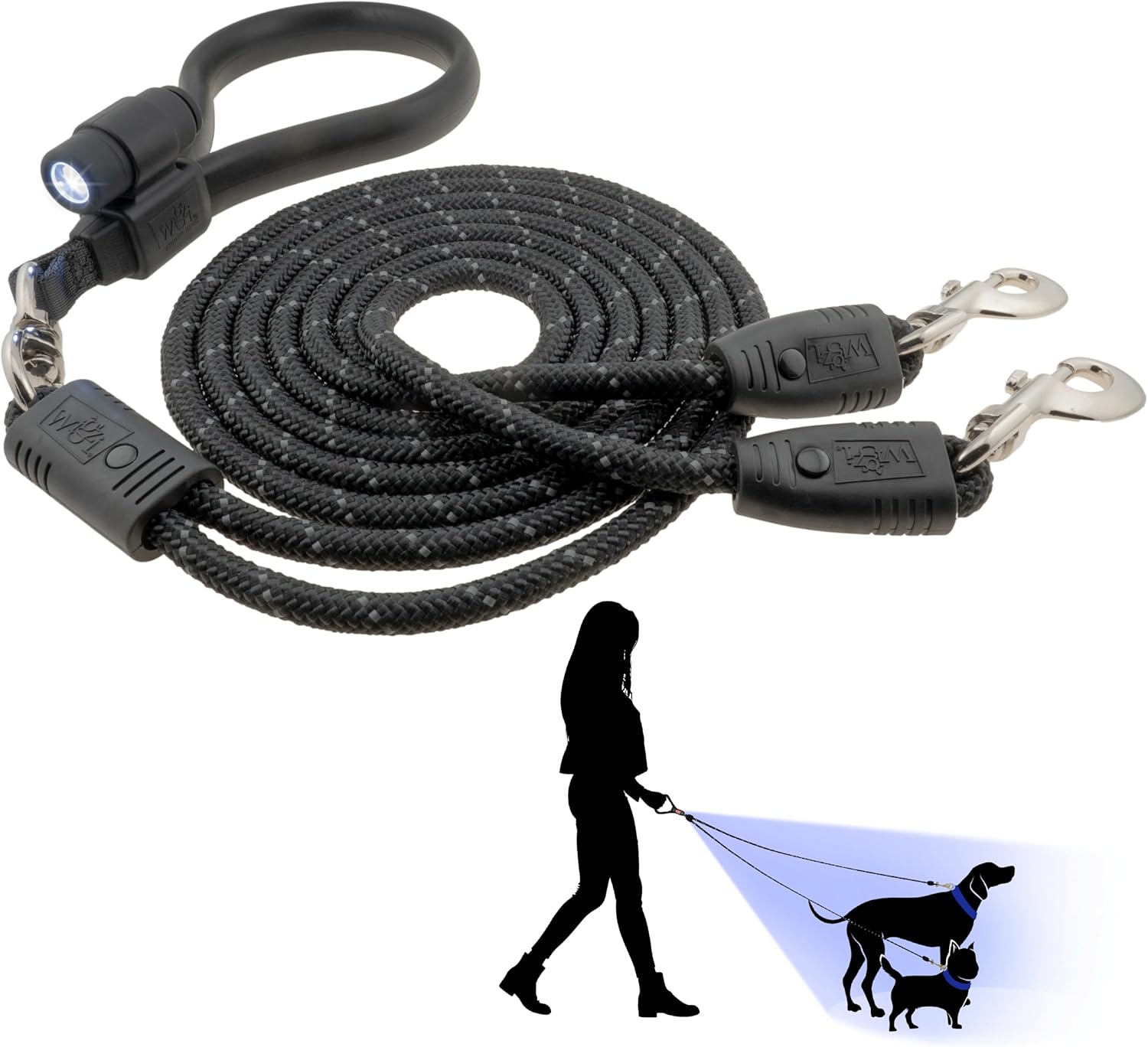WIGZI Dual Doggie Gel Rope Leash, Medium/Large Size, Black (Dual Large) image number 2