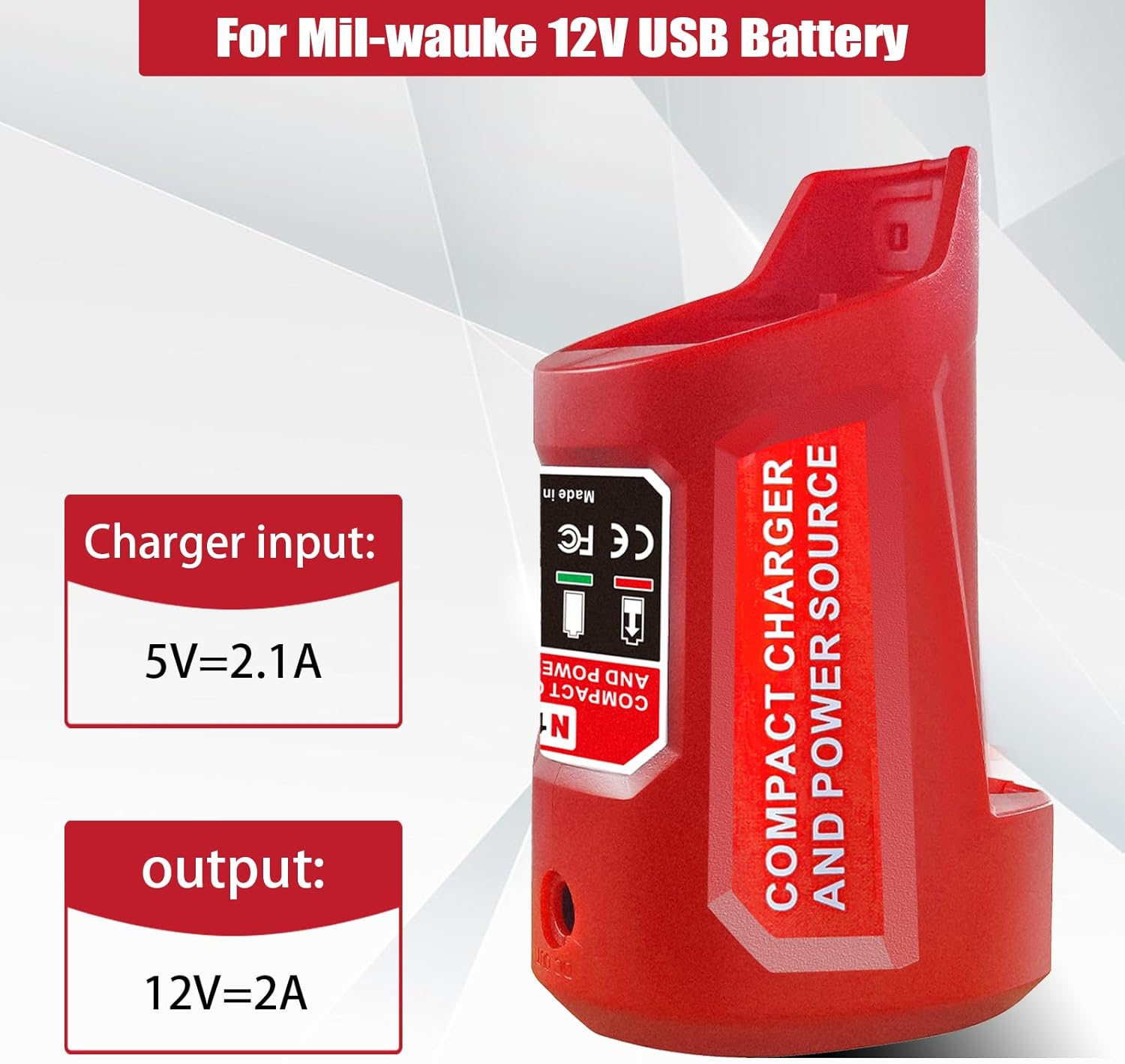 EID M12 USB Adapter Power Source for Milwaukee M12 12V Batteries, 10.8V/12V Heated Jacket Power Source, Li-Ion Battery Adapter, 5V/2.1A USB & 12V/3A DC Output image number 5