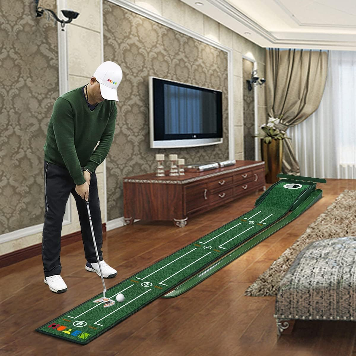 Golf Putting Mat,Golf Practice Mat Indoors with Alignment Guides,Green Set Putting Mat with Auto Ball Return,Perfect for Office,Home or Patio Practice,Golf Gifts for Men Golf Lover image number 2