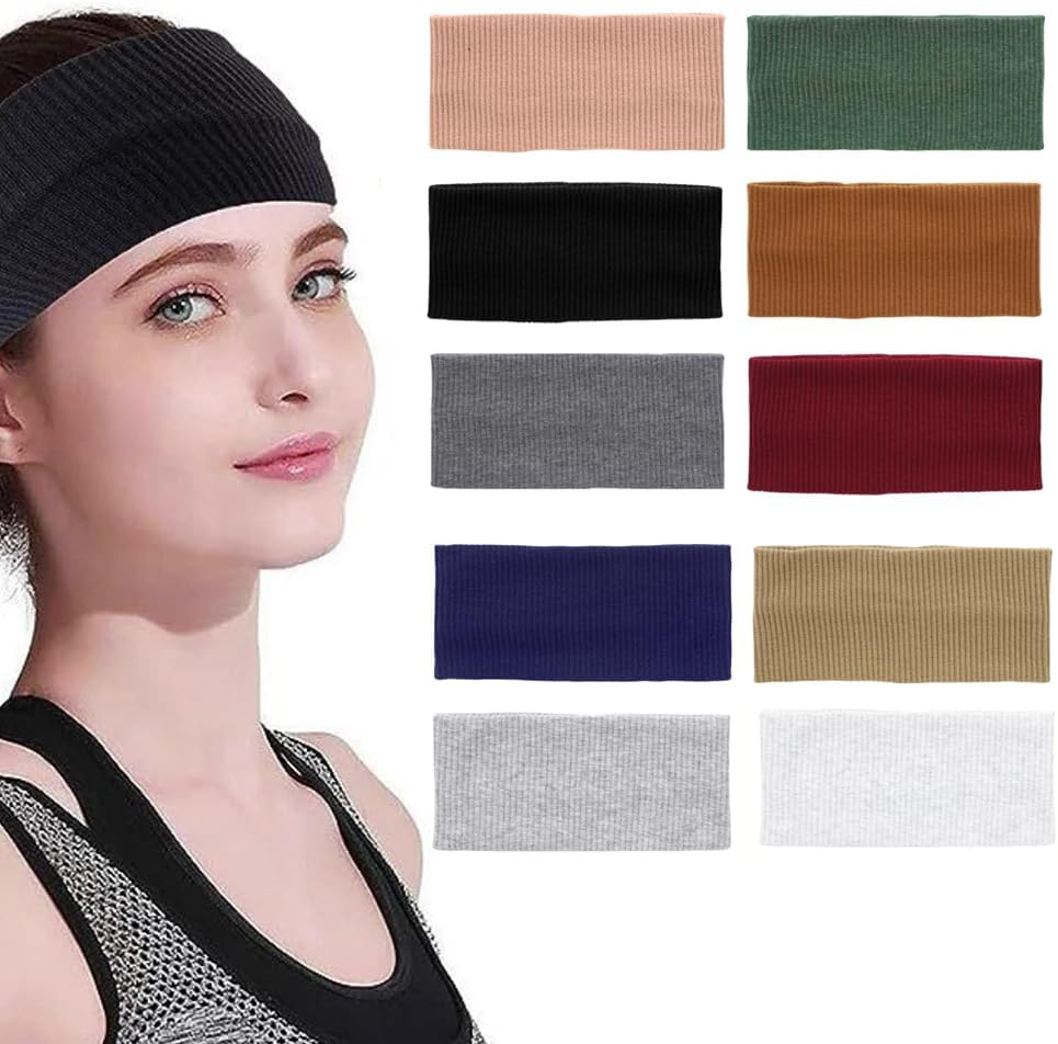 Wide Headband Women for Women,10Pcs Non Slip Thick Headbands Soft Cotton Boho Head Bands for Yoga Workout Fashion Hair Accessories (One Size) image number 5
