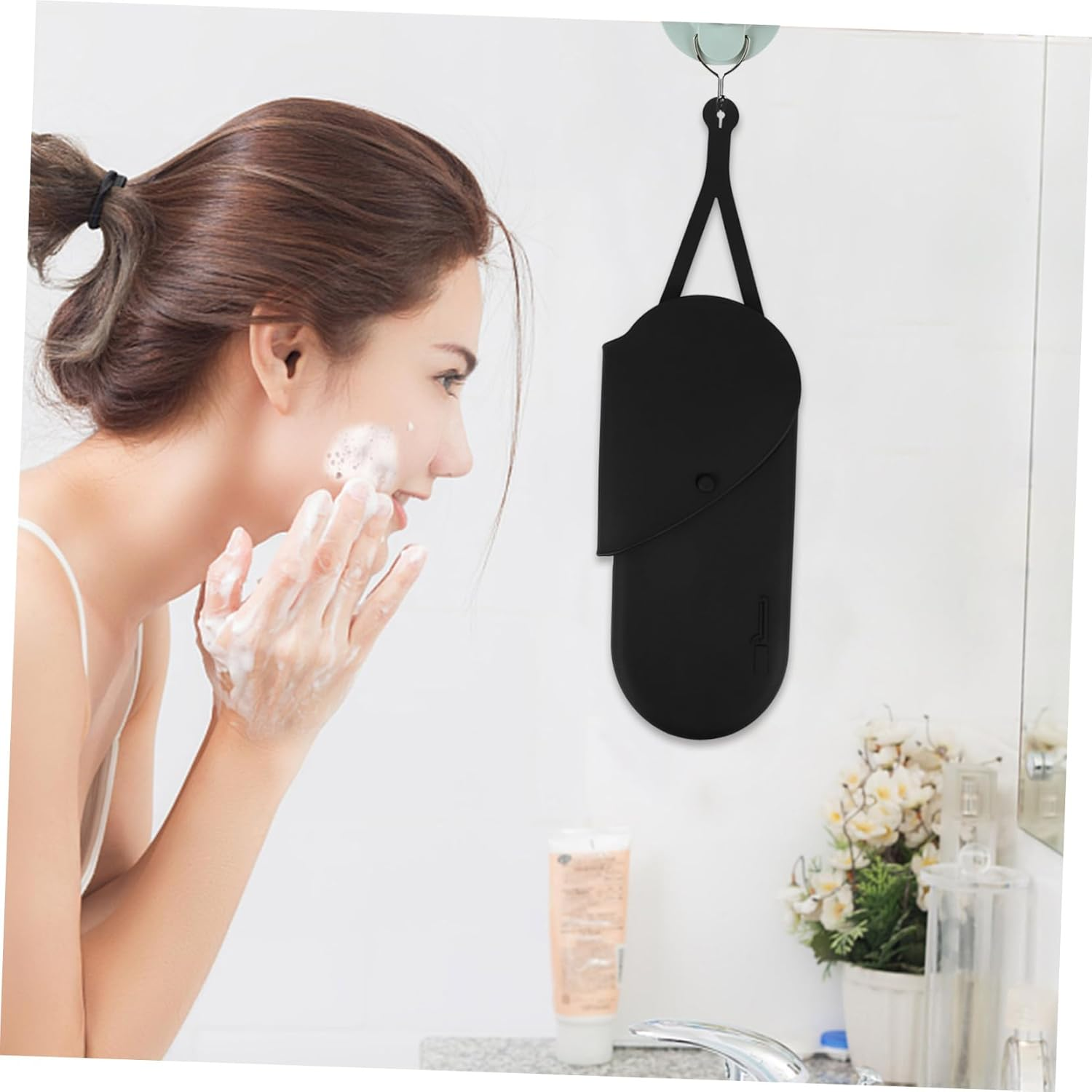 TOVINANNA Hair Dryer Bag Curling Iron Storage Organizer Heat Tool Case Hanging Flat Iron Wand Travel-Friendly Silicone Pouch - Pink image number 3