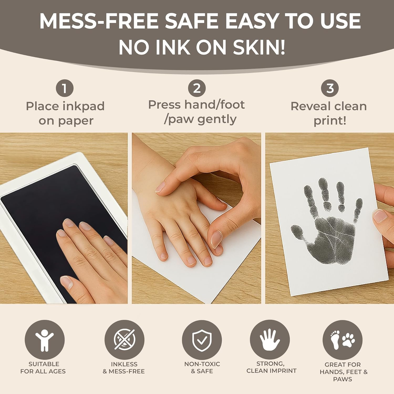 Extra Large Handprint & Footprint Kit &ndash; Jumbo 27Cm, 100% Safe Clean-Touch Inkless Pad with 2 XL Ink Paper &ndash; Suitable for All Ages - Including Babies, Kids, Adults, & Pets! image number 6