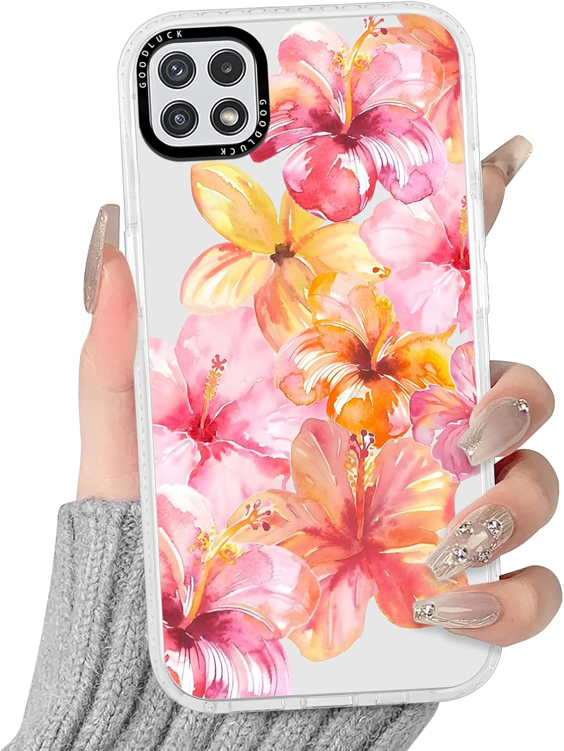 Yoedge Transparent Mobile Phone Case for Samsung Galaxy A53 5G Case, Aesthetic Hibiscus Flowers Summer Pattern Shell Design Girls Gift Protective Case, Silicone Case Cover for Samsung A53 6.5 Inches