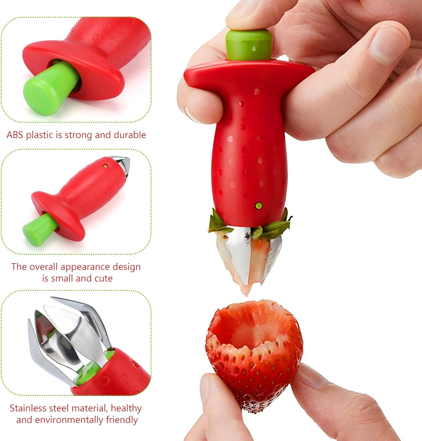 Strawberry Slicer/Cutter/Corer and Huller - Fruit Leaf Stem Remover Tool, Egg Slicer Kitchen Gadget for Dessert and Cake Decorations (Slicer+Corer) image number 5