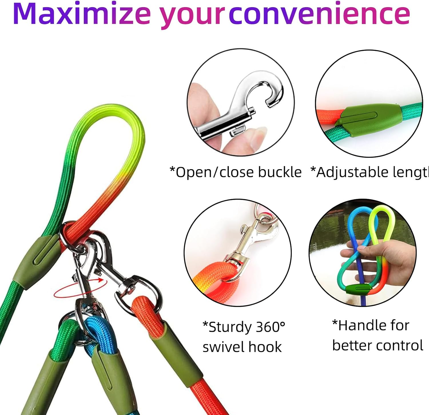 Hands Free Dog Leash& 7.5Ft Cross Body Rope with Slip Lead Durable for 2 Dogs, Multifunctional Dog Training Leash for Most Dogs Walking, Jogging and Hiking image number 6