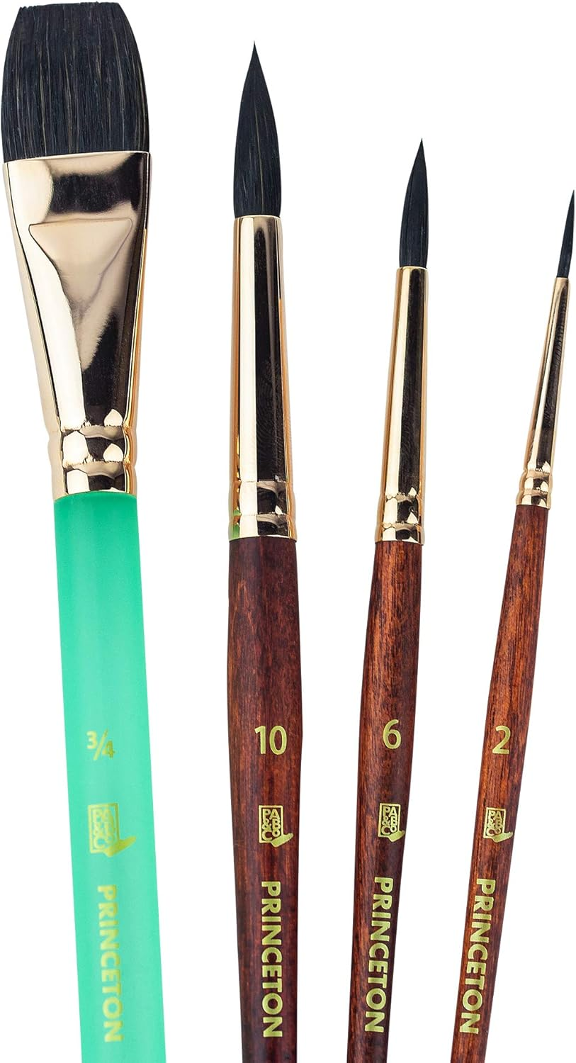 Princeton Neptune Professional Watercolour Brushes 4750 Series - 4Pc Soft Synthetic Squirrel Brush Set for Watercolour Painting - Aquarelle 1.9Cm - round 2 - round 6 - round 10