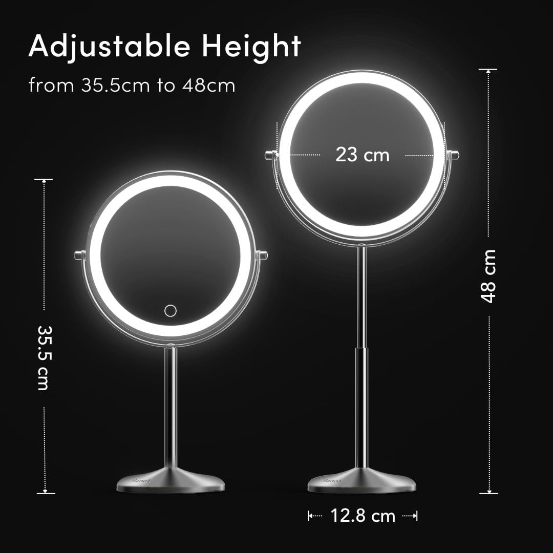 Fancii 8 Inch Lighted Makeup Mirror with Magnification, 10X /1X - Height Adjustable, Rechargeable, Double Sided LED Vanity Mirror with Light and Stand, 360&deg; Swivel (Hailey) image number 1