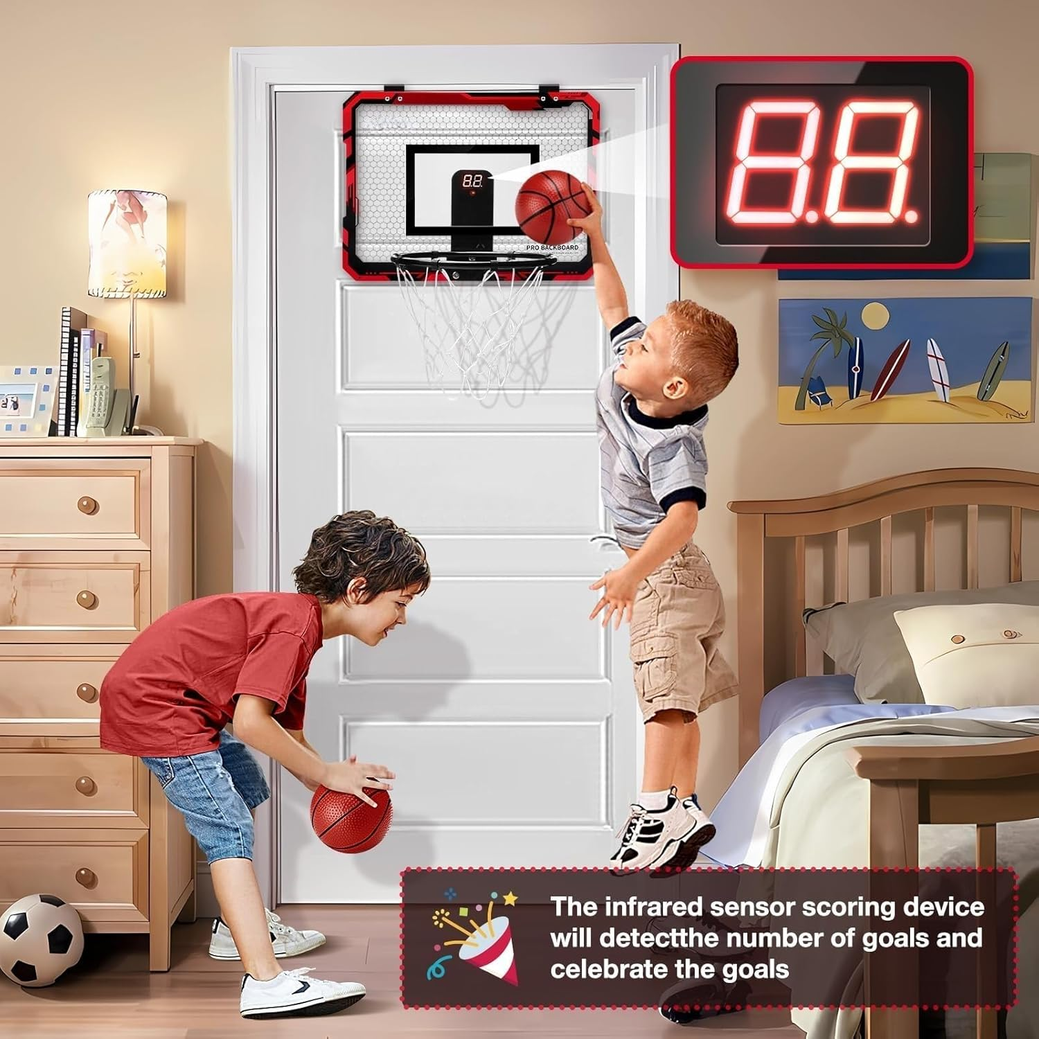 Basketball Hoop Indoor, Mini Basketball Hoop for Kid,Over the Door Basketball Hoop Toy Sports Game for Teens Boy Girl Adults Ages 3+ image number 5