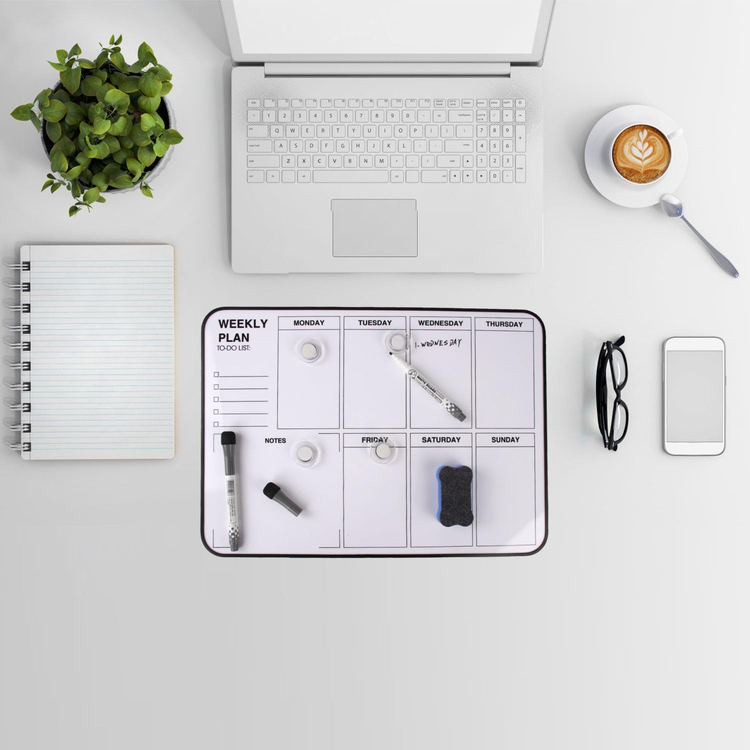 Double Sided Weekly Dry Erase Board with Stand - 16"X12" Double-Sided Magnetic Whiteboard Dry Erase Calendar with Stand for and Desktop, Portable Calendar Whiteboard for Drawing