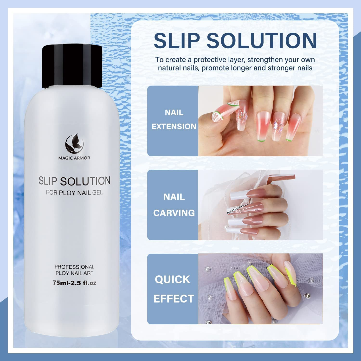 MAGIC ARMOR Poly Ge Slip Solution 150Ml Kit Nail Extension Liquid Solution Anti-Stick Poly Gel Slip Solutions for Poly Nail Gel with Nail Art Brush Starter Kit for Nail Gel Liquid Extension DIY Nail (Slip Solution-150Ml) image number 5