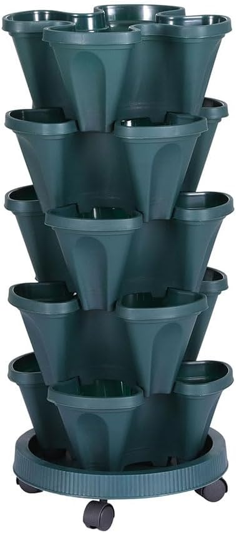 GREEN FINGERS Garden Bed 5 Tier Vertical Garden Strawberry Stackable Planters Dark Green image number 3