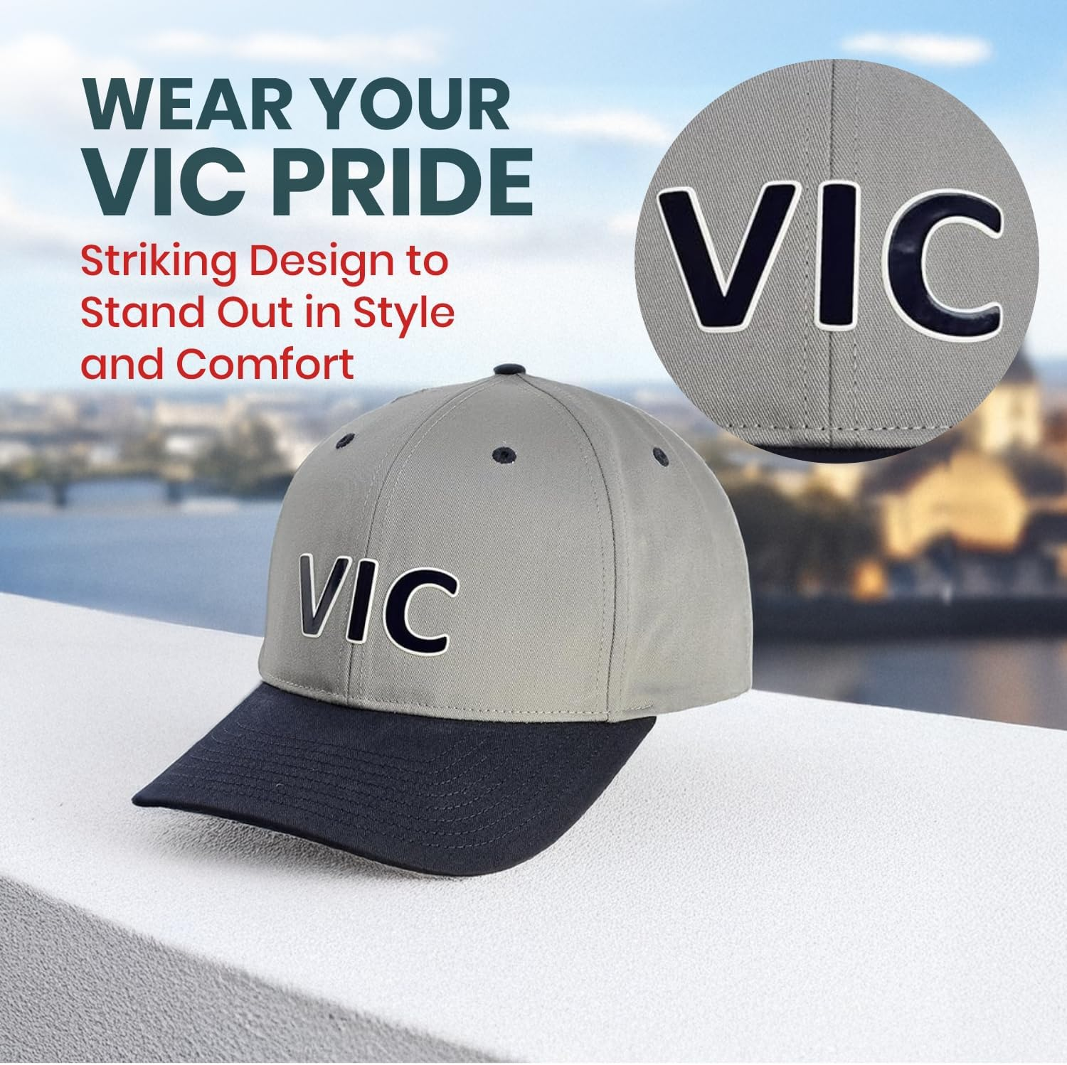 Victoria Supporters Cap, Richardson Pro 212 Baseball Cap, Bold 'VIC' Text, Lightweight Cotton-Poly Twill, Adjustable Snapback Closure, Pre-Curved Underbill, Sports & Casual Wear, Grey-Navy Colour image number 3