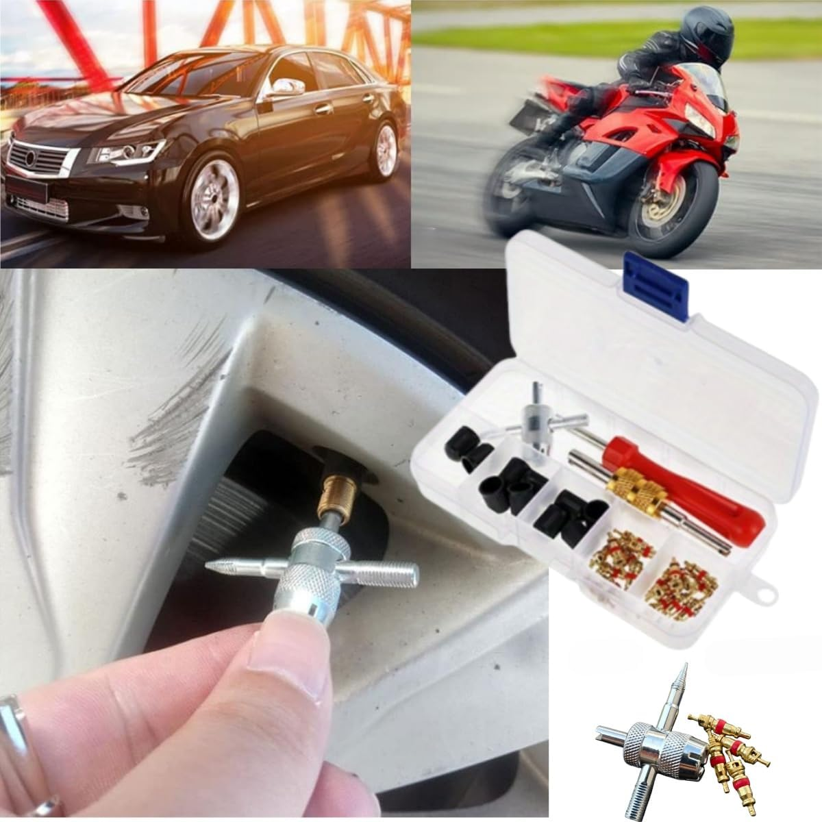 33 PCS Tire Valve Stem Puller Tools Set,Klhcduo Include Tyre Valve Caps Snap-In Valve Stems,Dual & Single Head Core Remover, Valve Cores, 4 Way Valve Tool for Car Vehicle Motorcycle Truck Bicycle image number 2