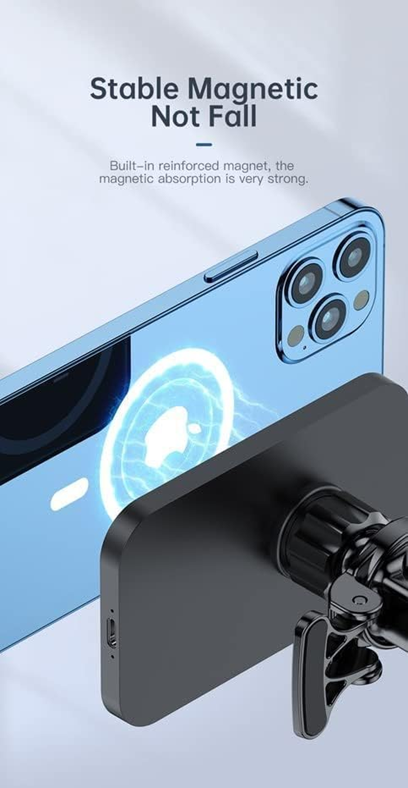 Duky Car Mount Charger Wireless 15W Car Holder for Iphone, Magnetic Car Phone Holder Mount Wireless Fast Charging for Magsafe Charger Fits Iphone 16 Pro Max plus 15 14 13 12 Magnetic Safe Case