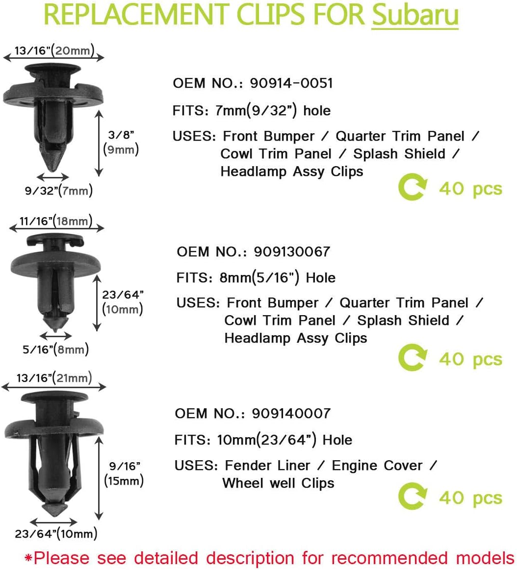 Custom Push Retainer Clips for Subaru | Stronger than Original OEM, 120PCS Fastener Rivet Clips Nylon Bumper Automotive Kit with Fastener Remover Tool image number 4