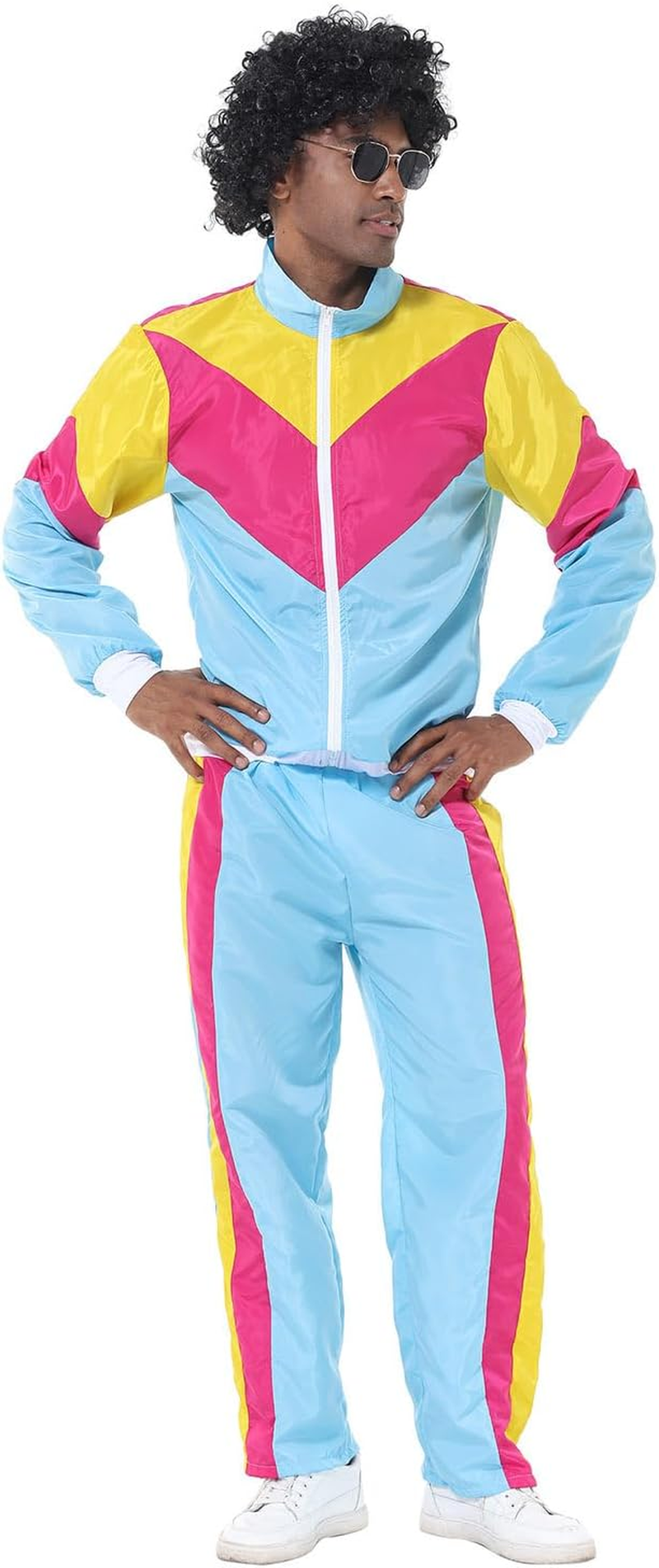 COREWO Mens 80S Tracksuit Retro Sportswear Adult Disco Tracksuits Hip Hop Sports Suit Colorblock Jacket Outfits Carnival Set