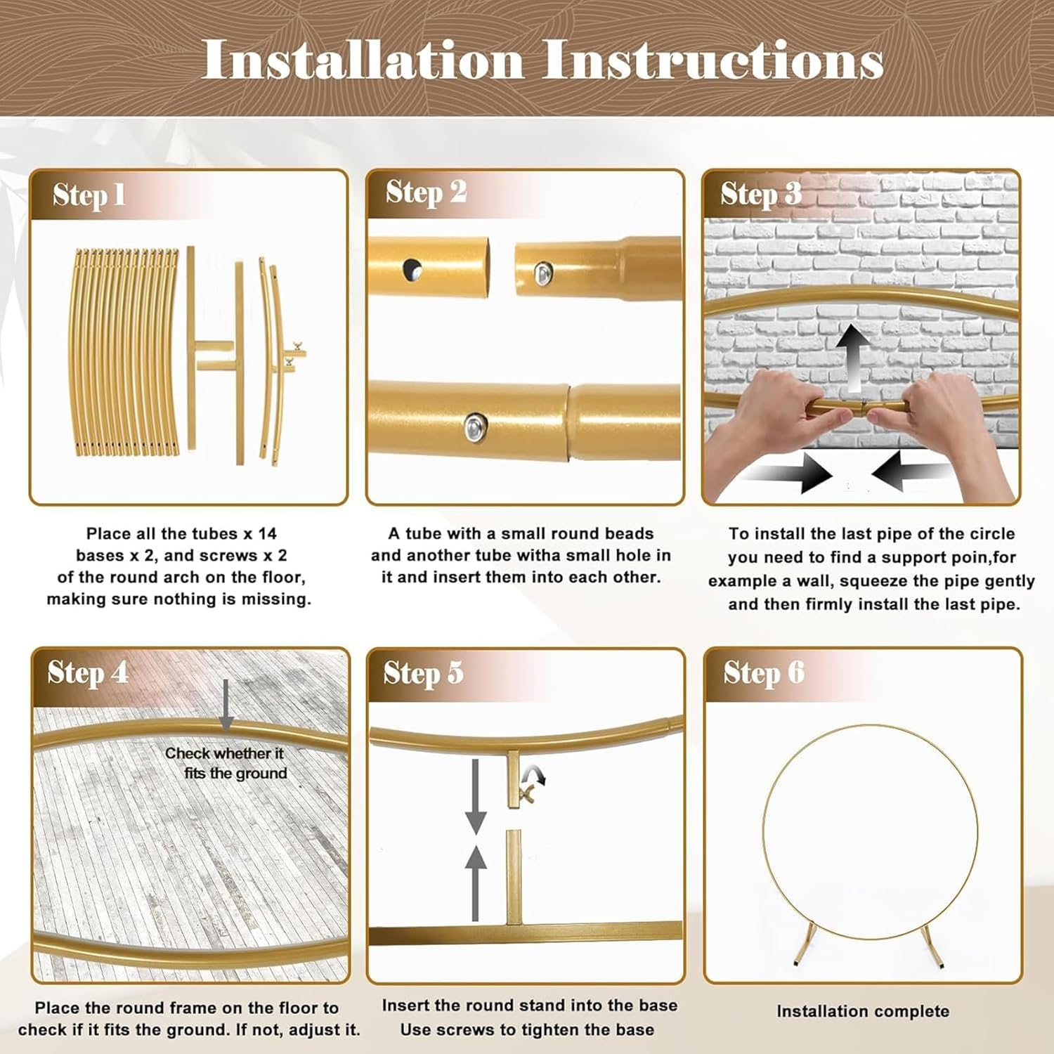 Round Backdrop Stand, Metal Balloon Arch Stand, Circle Garland Frame for Wedding Birthday Party Baby Shower Graduation Decoration, Gold Diameter 2M image number 2