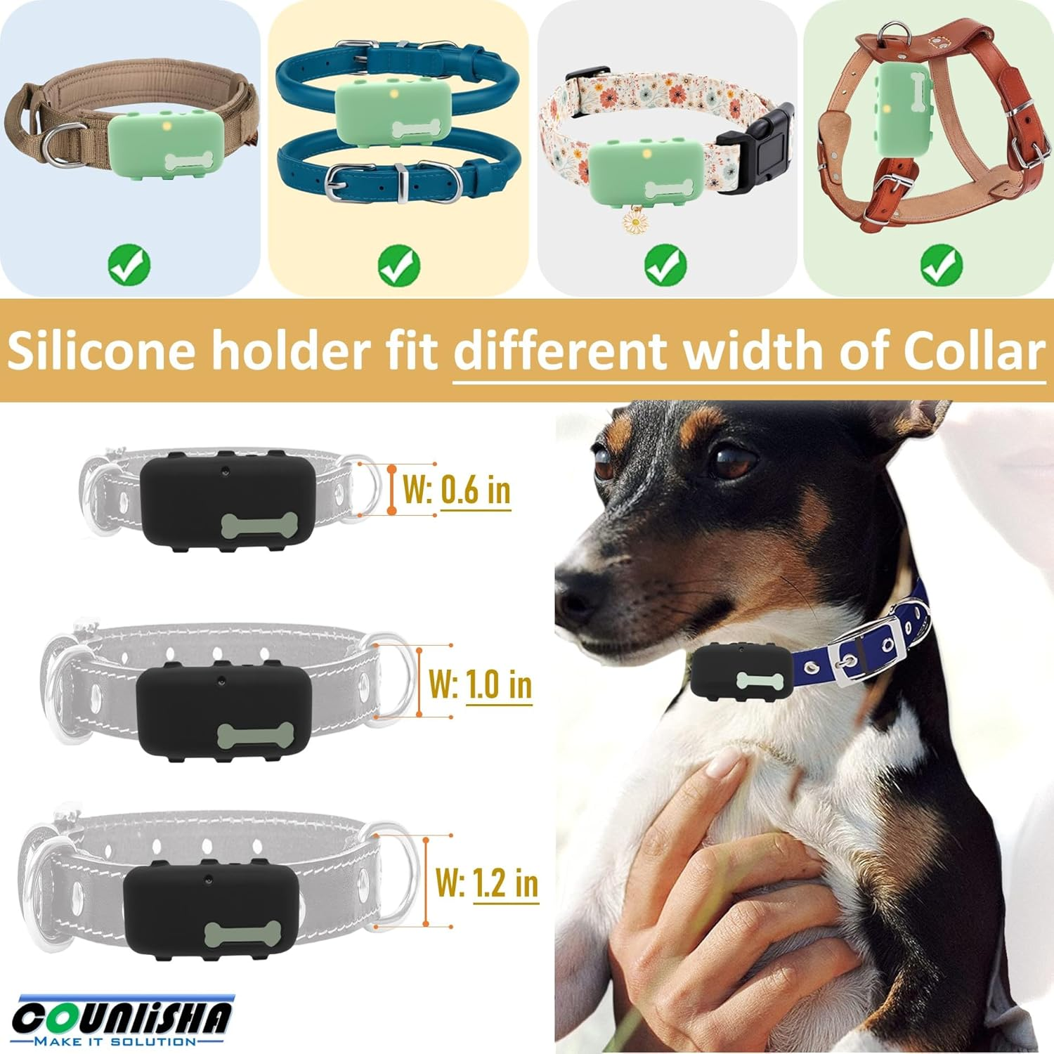 2 Pack Silicone Holder Compatible for Tractive XL GPS Tracker,Durable Accessories Cover Finder Anti-Scratch,Secure Sturdy Case with Strap for Dog Pet Collar (Black,Green) image number 6