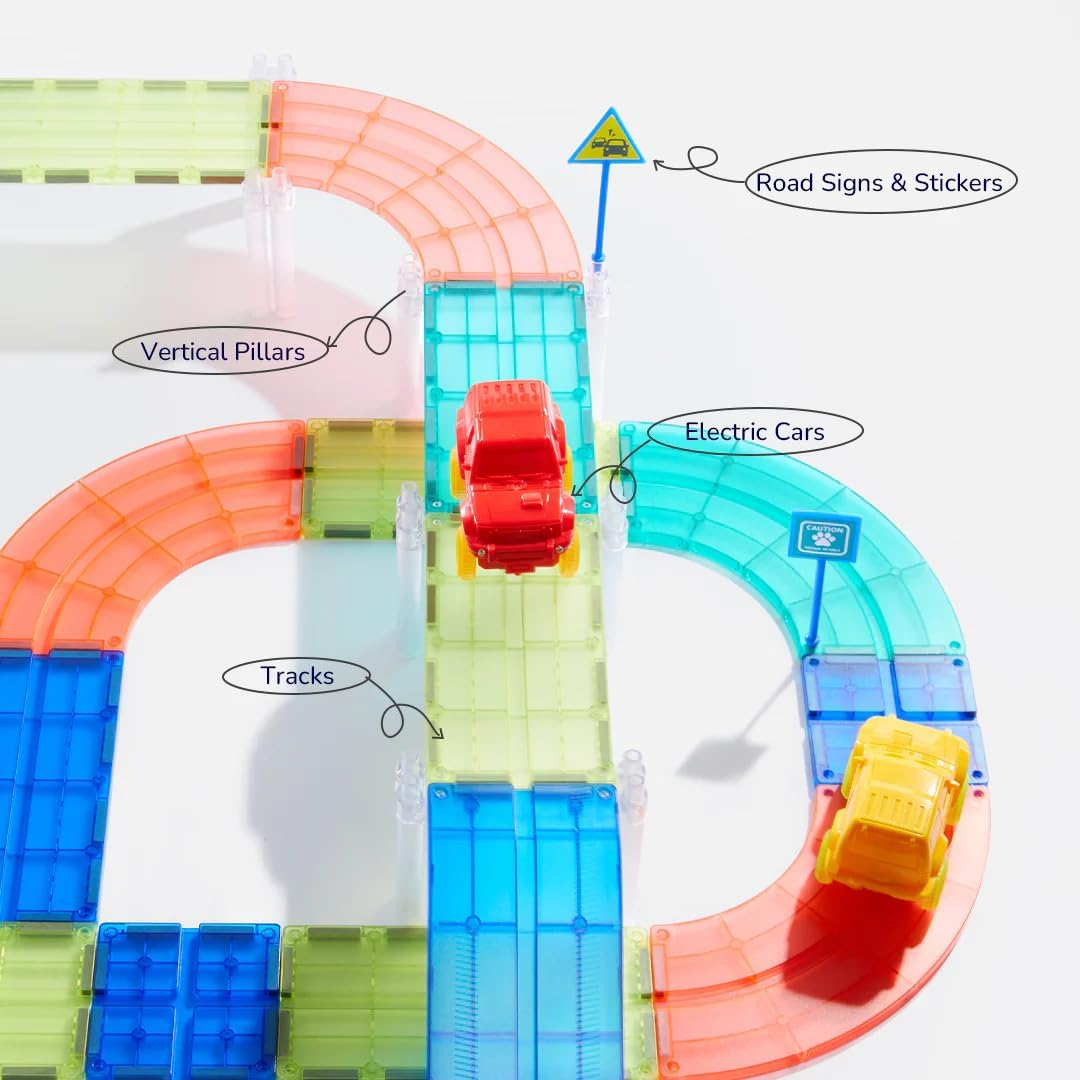 Magnetic Tiles Road Set 115 PCS, Mideer Magnetic Building Blocks with Car for Toddler Kids Toys, Montessori Educational Toys 3+ Year Old Boys & Girls Gifts image number 4