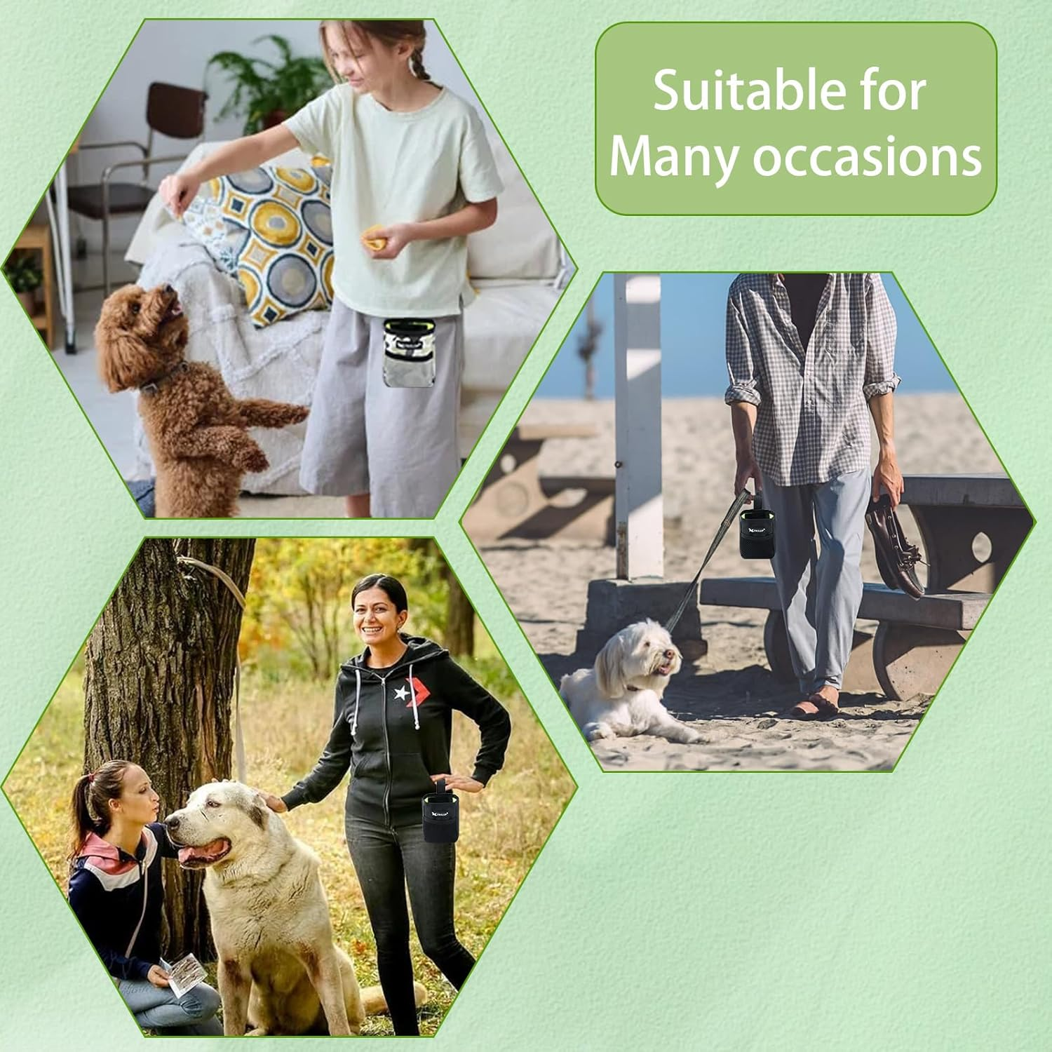 Shengxi Pack of 2 Food Bags for Dogs, Small Treat Bags with Waist Belt, Clip, Hands-Free Treat Bag for Quick Reward, Oxford Food Bag for Dog Training (Black, Camouflage) image number 6