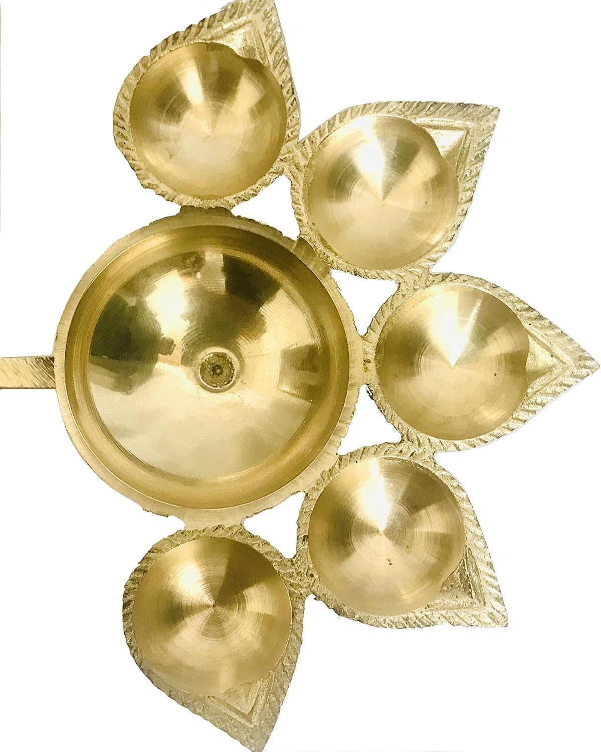 Panch Diya for Pooja Brass Aarti Deepam Navaratri Diya Navratri Pooja Housewarming Diwali Puja Jyot Size- 8 Inch with Handle image number 3