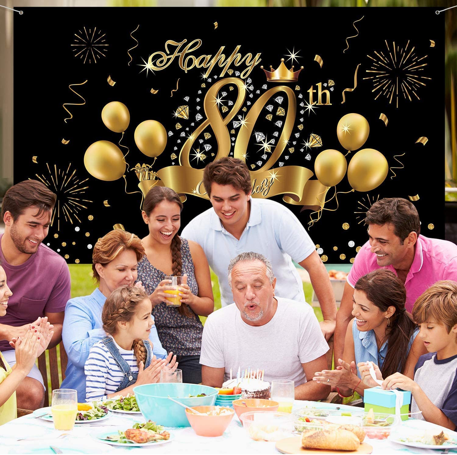 Happy 80Th Birthday Decoration Banner Backdrop Party Decoration, Black Gold 80 Birthday Banner Sign Poster for 80Th Anniversary Photo Booth Props Background Birthday Party Supplies, 72.8 X 43.3 Inch image number 3