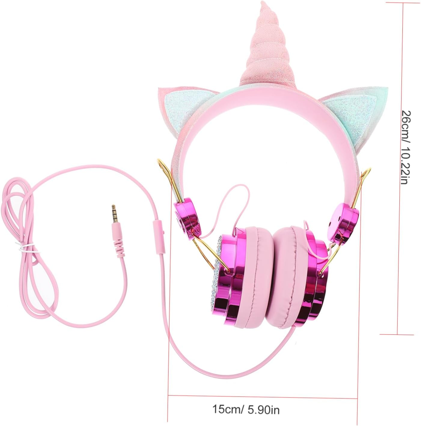 Operitacx over Ear Headphones with Mic for Laptop Phone Durable Cable Soft Comfortable Earmuffs Unicorn Rhinestone Design Wired Headset for Travel and Study Rose Gold image number 4