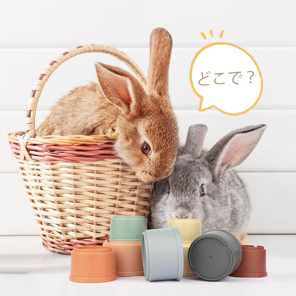 WALLFID 8 PCS Stacking Cups for Rabbits-Bunny Toys for Hiding Food and Playtime Fun,Bpa-Free Safe Plastic Pet Toys,Multi-Coloured and Various Sizes (Morandi Colour) image number 6