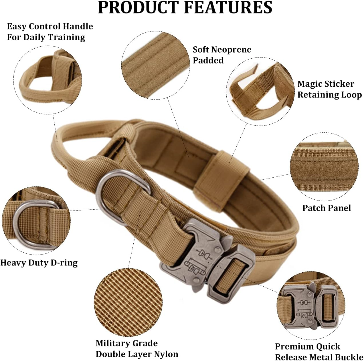 Tactical Dog Collar, Adjustable Collar with Control Handle, Soft Padded Nylon Dog Collar with Robust Metal Buckle for Medium Large Dogs image number 4