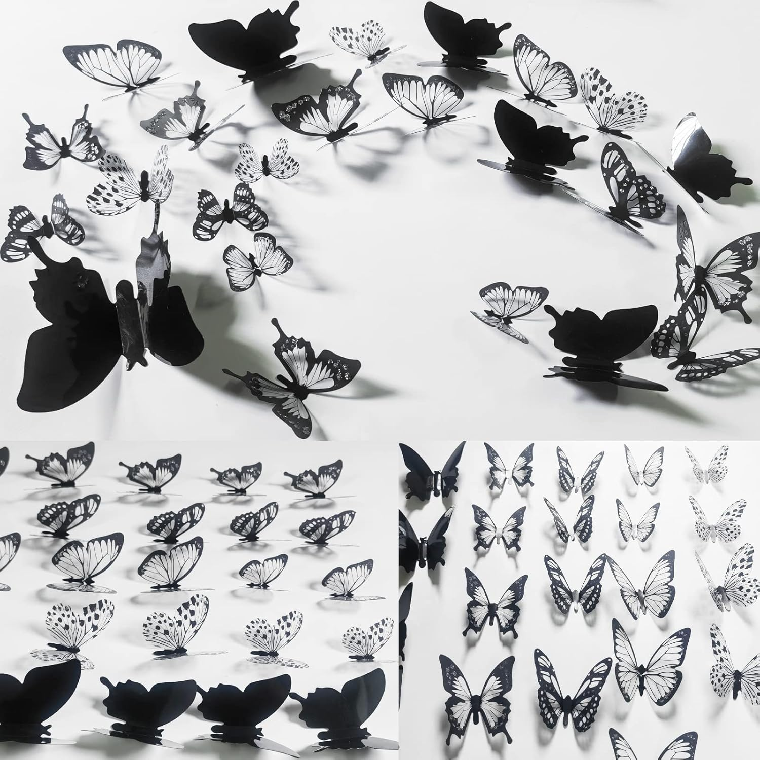 Ewong 3D Butterfly Wall Decor - 66Pcs Black Butterfly Decoration Party Cake Decorations - Removable Waterproof Wall Decal Birthday Home Room Decor Bathroom Bedroom Sticker & Murals - 108 Black image number 5