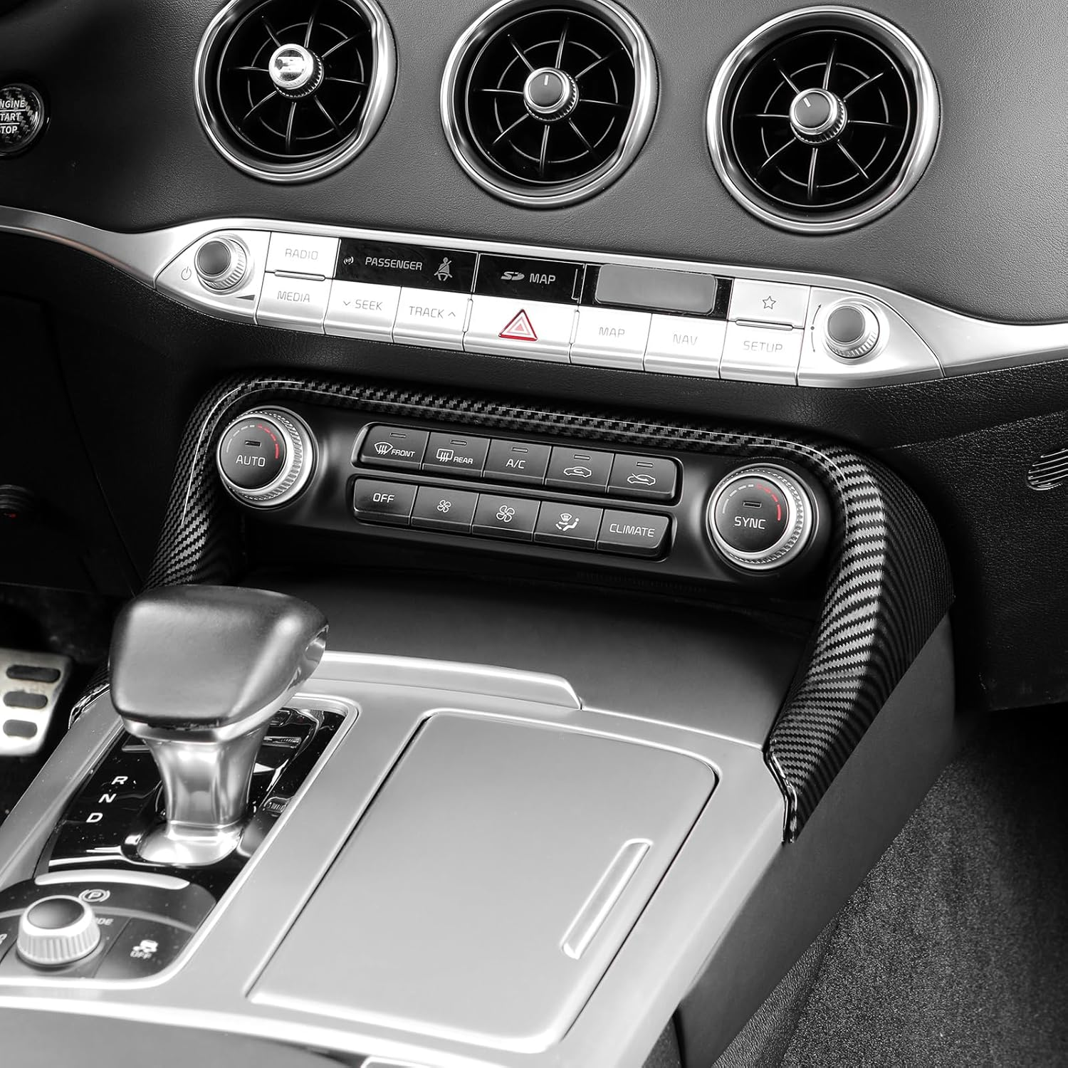 YOUTOOCAR Carbon Fiber Pattern Air Conditioning Vent Outlet Key Switch Trim Frame Cover Compatible with Kia Stinger 2017-2024 Accessories image number 3