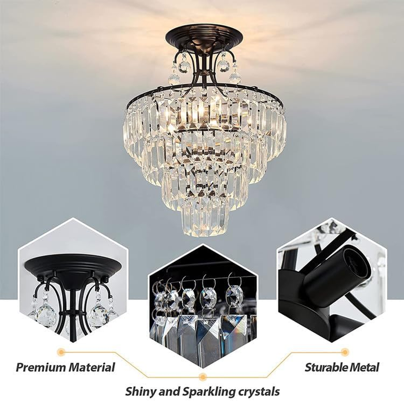 USOR Modern Crystal Ceiling Light D40Cm H50Cm Hanging Pendant Chandelier Staircase Lighting Flush Mount Ceiling Lighting Fixture for Dining Room Living Room Bedroom Entryway Stairwell Bulbs Included image number 2
