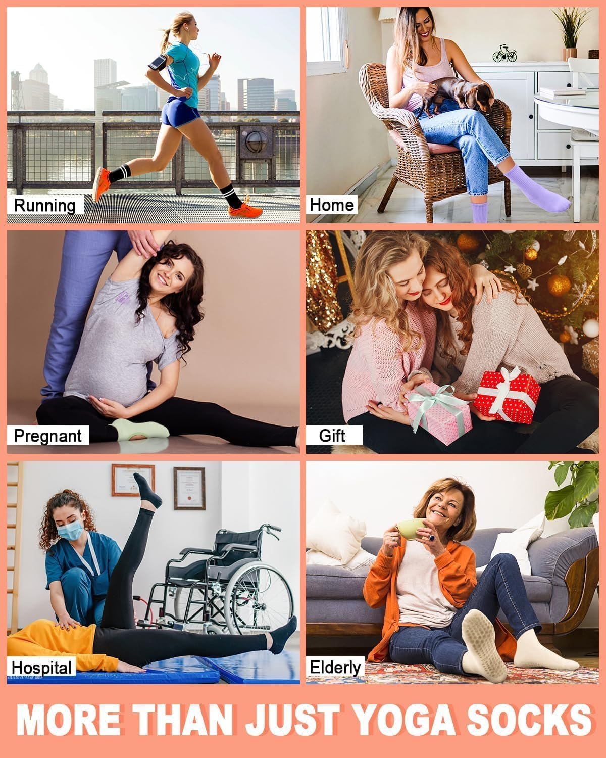 Pairs Pilates Socks for Women, Non Slip Grip Socks Yoga Socks Ankle Grippy Socks Woman for Barre, Hospital, Barefoot, Workout image number 1