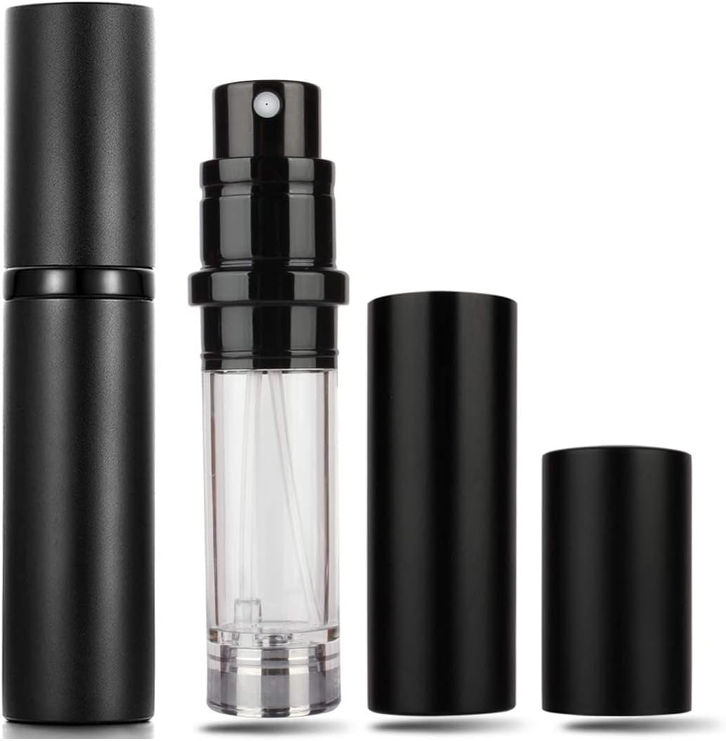 Travelofo Mini Perfume Bottles, Refillable Spray Atomiser, 5Ml Leak-Proof Dispenser for Travel, Luxury Gift for Men & Women (Black & Pink)