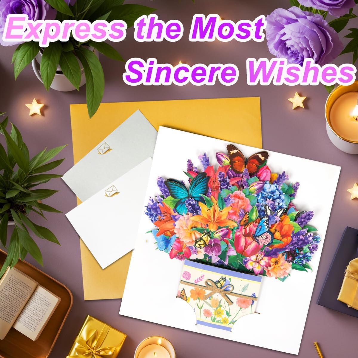 Flower Pop up Card Happy Mothers Day Card 3D Mothers Day Greeting Cards Carnation Flower Bouquet with Note Card and Envelope for Mom Birthday, Anniversary, Mother'S Day (Mixed Flower Butterfly)
