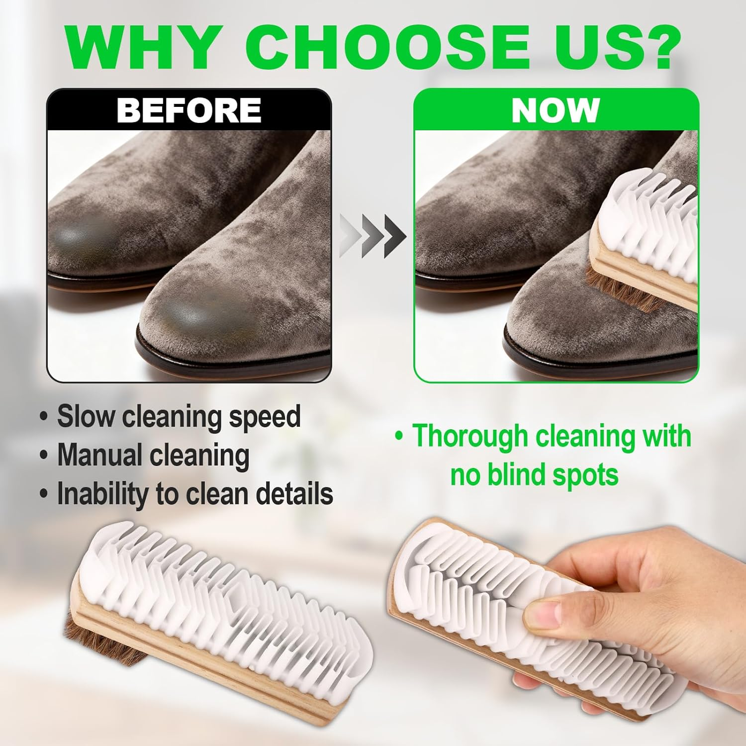2-In-1 Suede Shoe Brush with Eraser, Wooden Handle Suede & Nubuck Cleaning Brush for Shoes Bags Jackets