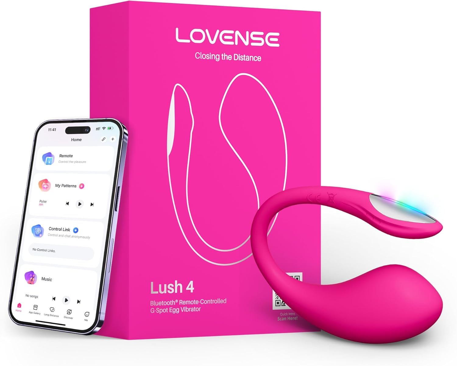 LOVENSE Lush 4 Remote Control Wearable G-Spot Egg Vibrator for Women, Adult Sex Toys & Games with Vibrant LED Light Tail, Long Distance App Controlled Stimulate Vibrator Easy Use & Powerful