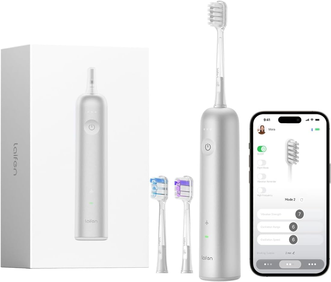 Laifen Wave Electric Toothbrush, Oscillation & Vibration Sonic Electric Toothbrush for Adults with 3 Brush Heads, IPX7 Waterproof ADA Accepted Travel Powered Toothbrush (Aluminum Alloy) image number 5
