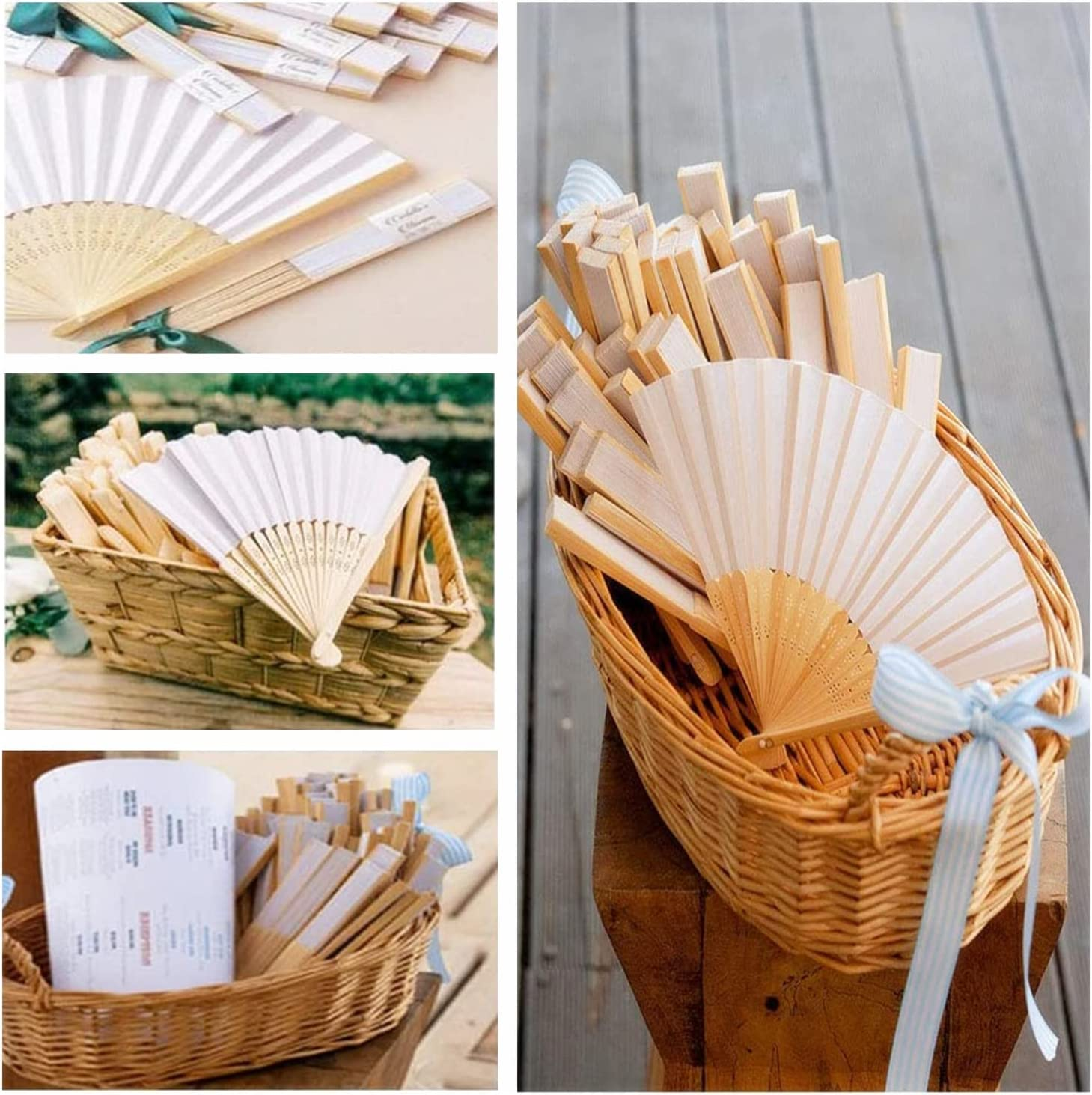 10 Pcs Handheld Folded Fan Bamboo Folding Paper Hand Held Fans for Wedding, Party Favor,Home Decoration and Children'S Painting DIY (10 Pcs)