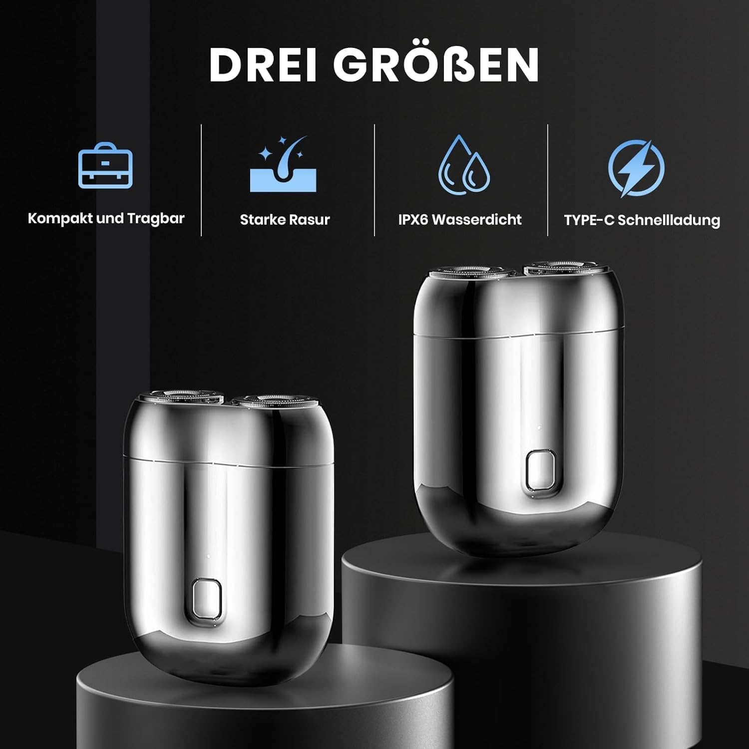 2025 Upgraded Waterproof Mini Electric Shaver for Men &ndash; Portable Cordless Travel Shaver with Deep Cleaning, Multi-Functional Trimmer & Gentle Grooming (Silver) - Green image number 3