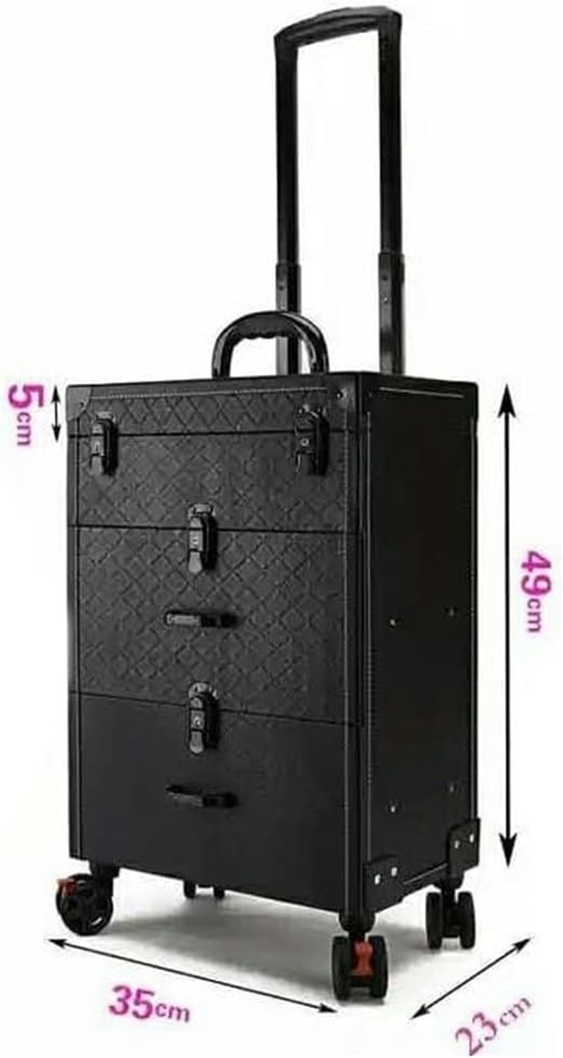 Trolley Makeup Box Universal Wheel Makeup Dresser Beauty Trolley Suitcase Rolling Suitcase Cosmetic Bag (Color : Black, Size/1255 image number 1