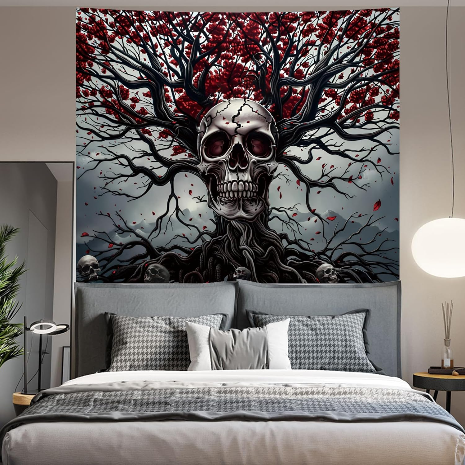 Apdidl Halloween Tree of Life Gothic Skull Tapestry for Bedroom Aesthetic, Black and White Goth Skeleton Tapestries, Dark Horror Ghost Rider Wall Decor Poster for Men Living Room Dorm (51"X60")