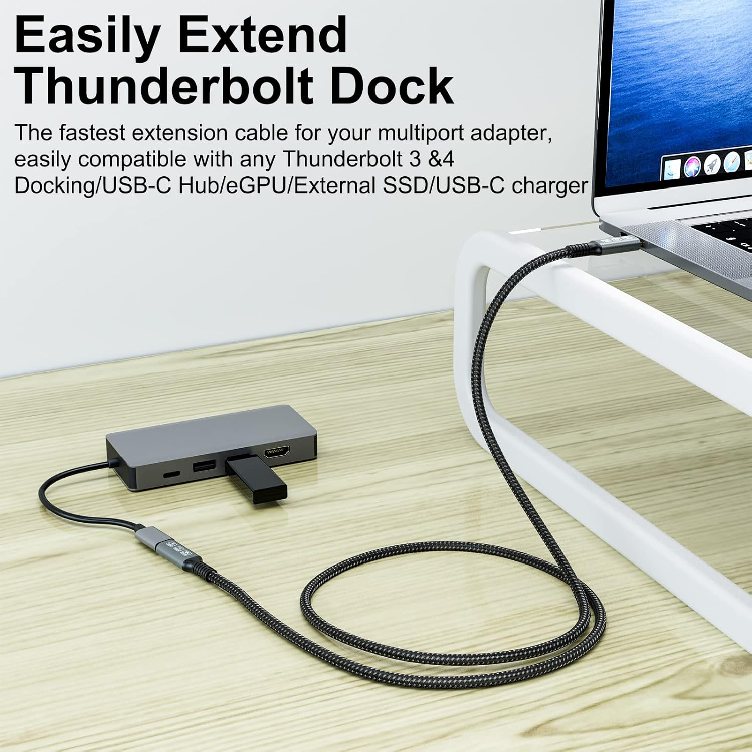 CABLEDECONN Thunderbolt 4 USB4 8K Cable, 0.8M Male to Female, USB-C Compatible, 40Gbps Data, 100W PD, Macbook Pro, Dell XPS, Egpu image number 2