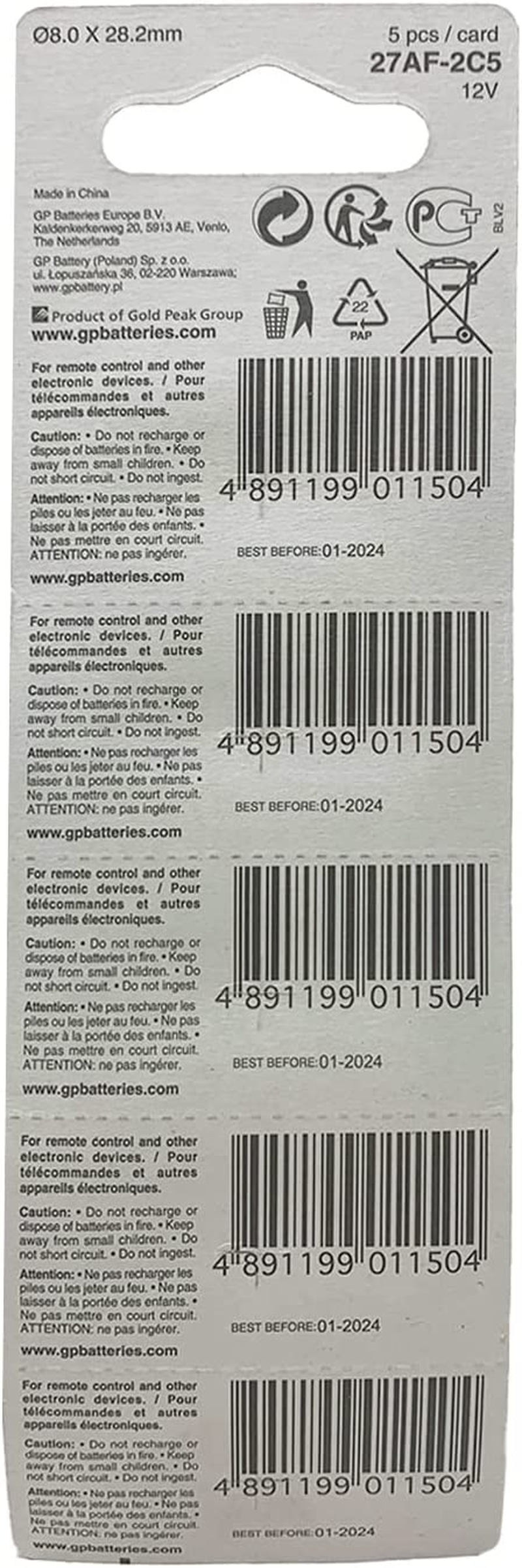 Gpbatteries 12 Volt Alkaline Batteries - 5-Pack - Gp Battery 27Ae image number 2